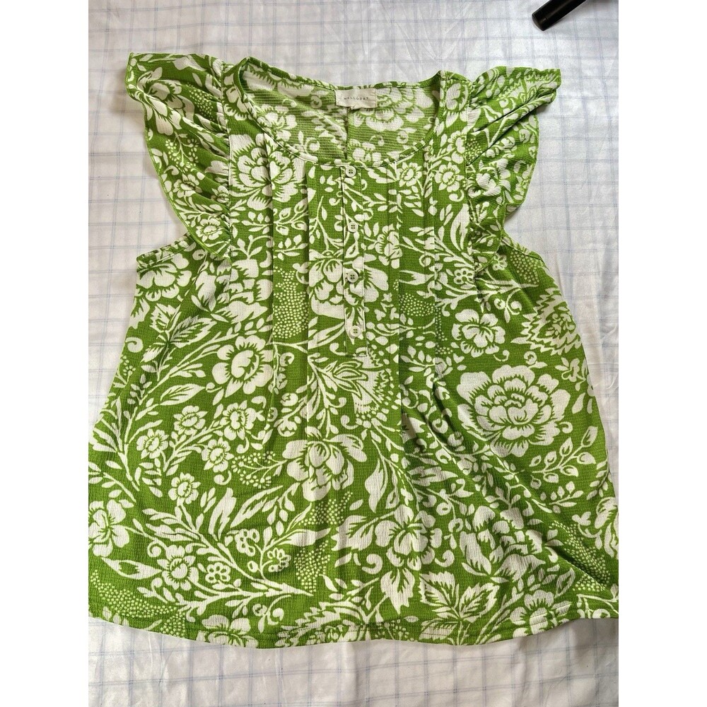 Melloday Green Floral Ruffle Sleeve Blouse - Size Small